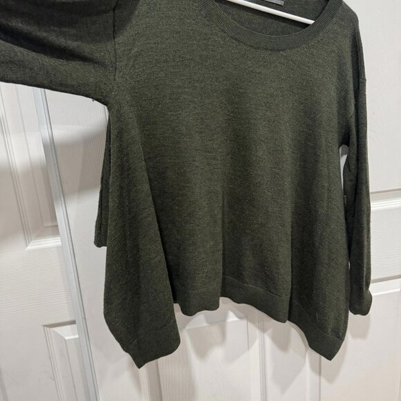 Anthropologie Dark Green Boxy Cropped Merino Wool Pullover Sweater Women’s M - Picture 8 of 11